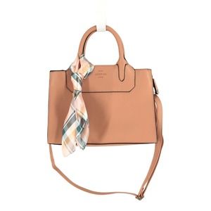 London Fog Belmont Blush Beige Satchel Shoulder Purse Bag with Scarf Handbag